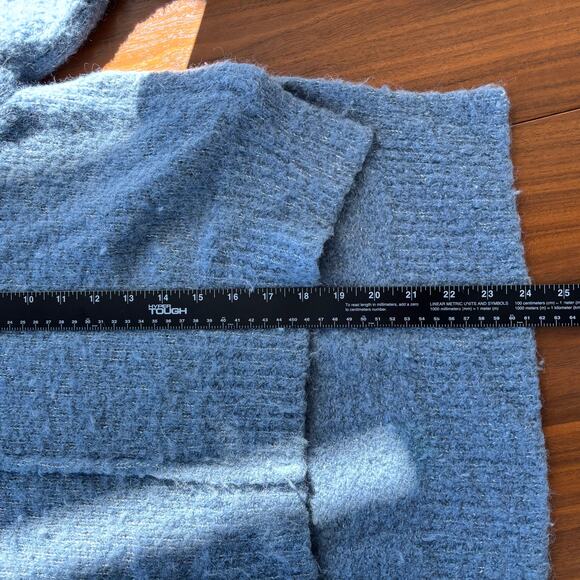 Alpaca Wool Blend Cropped High Low Turtleneck Sweater Blue Size Medium - Picture 6 of 9